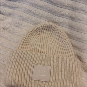Acne Cream Knit Beanie with Patch
